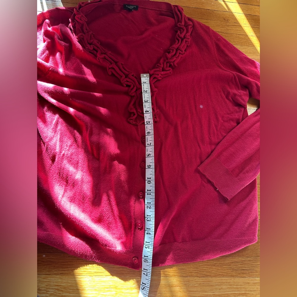 Crimson Ruffle Talbots Cardigan, 1X - Picture 3 of 8